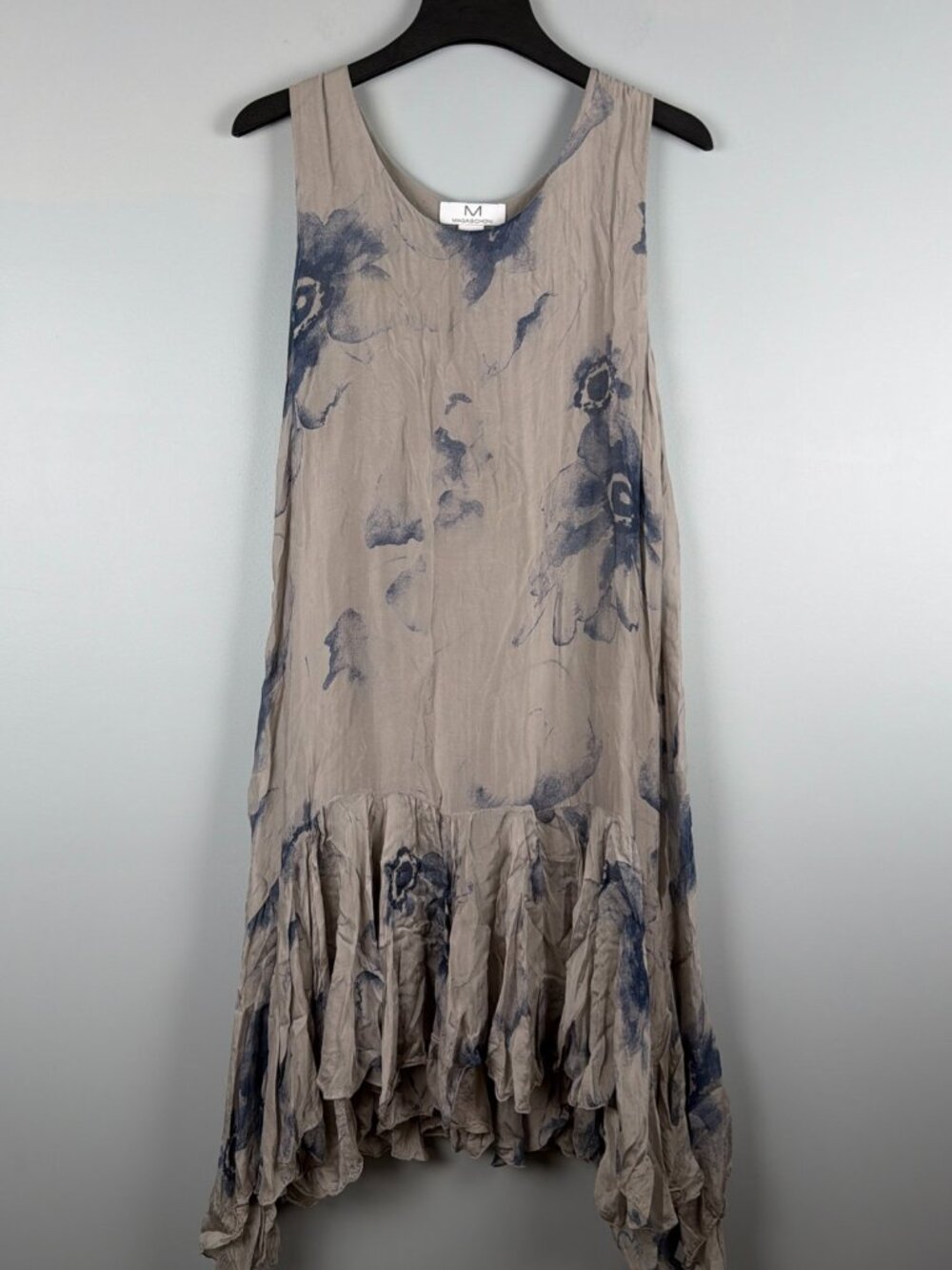 Magaschoni Dress Womens L Gray Artsy Bohemian Floral Asymmetric Lagenlook Modal